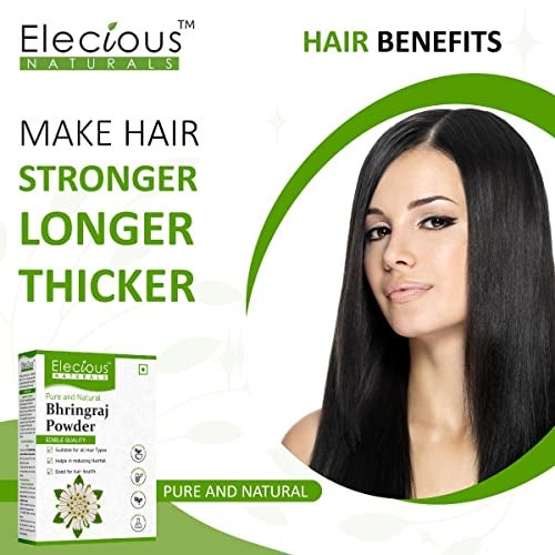 Elecious Bhringraj Powder for Hair Growth Edible Good for Hair Pack, Hair Oil and Oral Consumption Preservative Free Suitable for All Hair Types 200gm - Image 4
