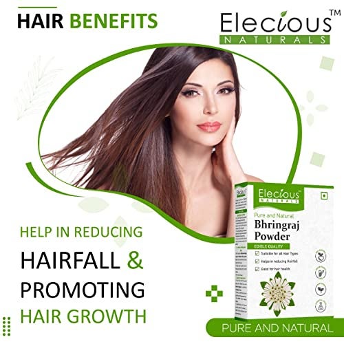 Elecious Bhringraj Powder for Hair Growth Edible Good for Hair Pack, Hair Oil and Oral Consumption Preservative Free Suitable for All Hair Types 200gm - Image 3