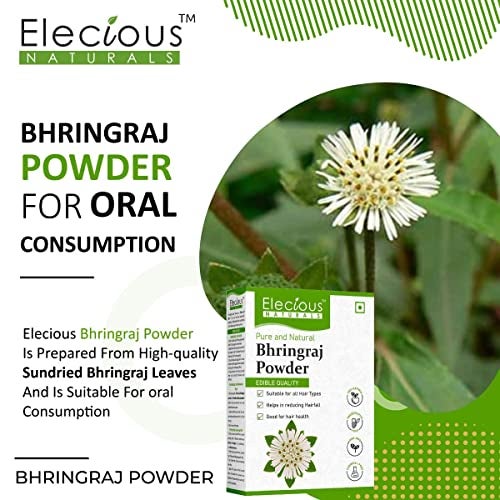Elecious Bhringraj Powder for Hair Growth Edible Good for Hair Pack, Hair Oil and Oral Consumption Preservative Free Suitable for All Hair Types 200gm - Image 5