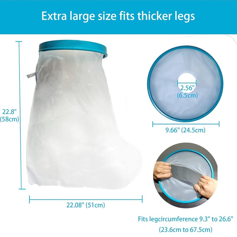 Tideshake غطاء جبيرة الساق عريض للغاية 100% مقاوم للماء للاستحمام، واقي جبيرة قصير للساق قابل لإعادة الاستخدام للبالغين، حقيبة جبيرة للاستحمام، غطاء جبيرة للاستحمام للقدم - Image 2