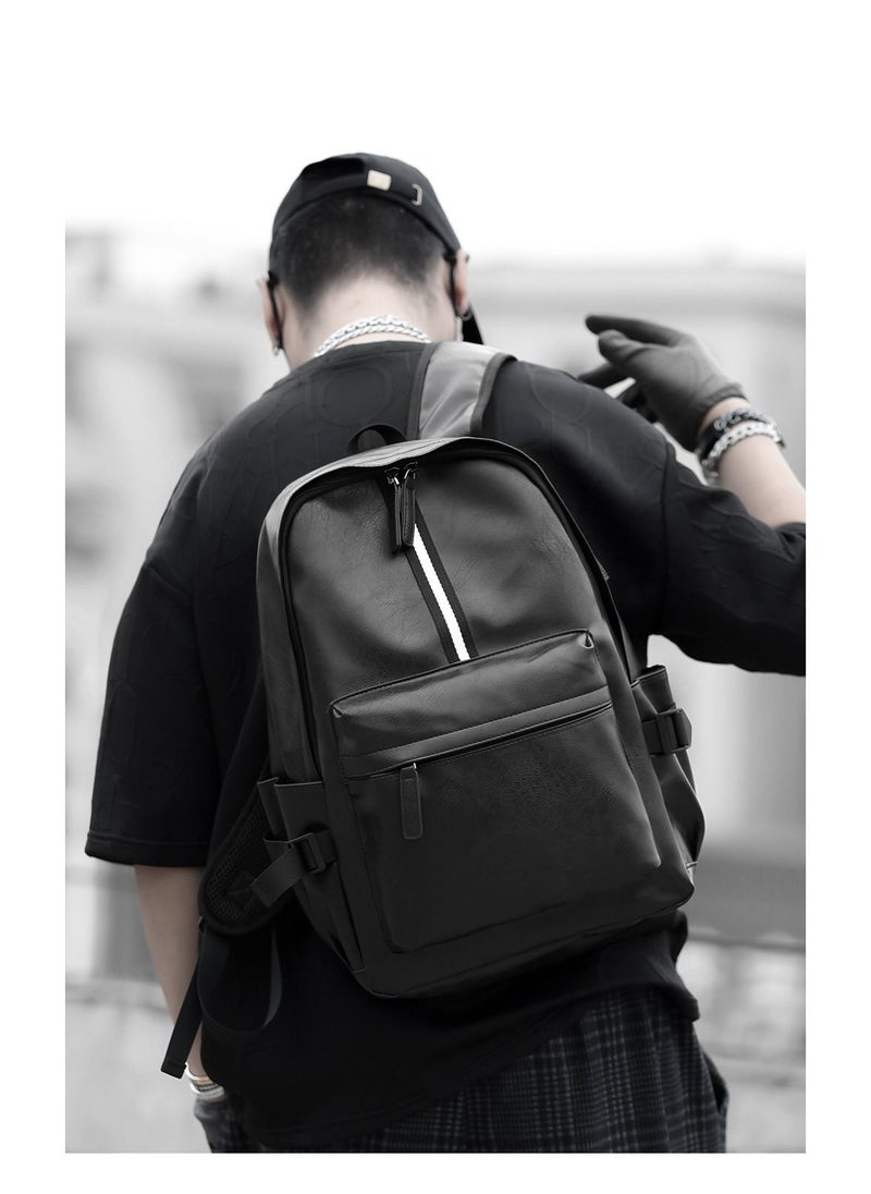 Generic - Leather Laptop Backpack for Men Women, School College Bookbag Casual Travel Daypack - Image 1