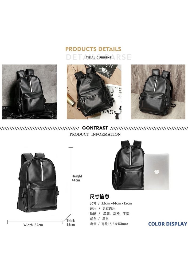 Generic - Leather Laptop Backpack for Men Women, School College Bookbag Casual Travel Daypack - Image 1