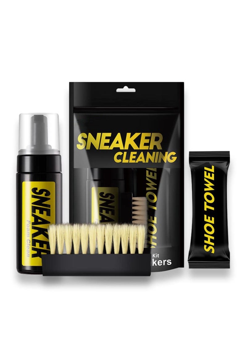 SOLARAE طقم تنظيف الأحذية، طقم تنظيف الأحذية للأحذية الرياضية، منظف رغوي خالي من الماء للأحذية الرياضية 5.3 أونصة مع فرشاة أحذية ومنشفة قماش ميكروفايبر، طقم تنظيف أحذية رياضية فاخر للسفر يعمل على معظم الأحذية - Image 1
