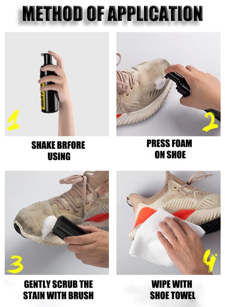 SOLARAE طقم تنظيف الأحذية، طقم تنظيف الأحذية للأحذية الرياضية، منظف رغوي خالي من الماء للأحذية الرياضية 5.3 أونصة مع فرشاة أحذية ومنشفة قماش ميكروفايبر، طقم تنظيف أحذية رياضية فاخر للسفر يعمل على معظم الأحذية - Image 5