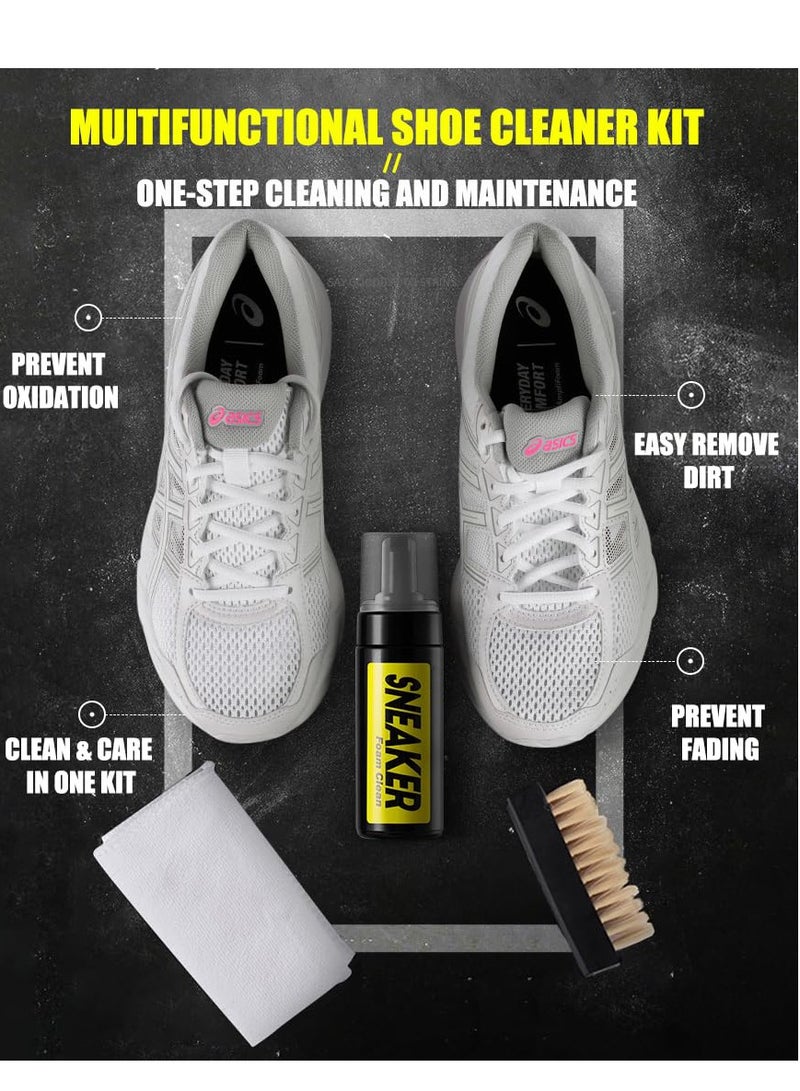 SOLARAE طقم تنظيف الأحذية، طقم تنظيف الأحذية للأحذية الرياضية، منظف رغوي خالي من الماء للأحذية الرياضية 5.3 أونصة مع فرشاة أحذية ومنشفة قماش ميكروفايبر، طقم تنظيف أحذية رياضية فاخر للسفر يعمل على معظم الأحذية - Image 2