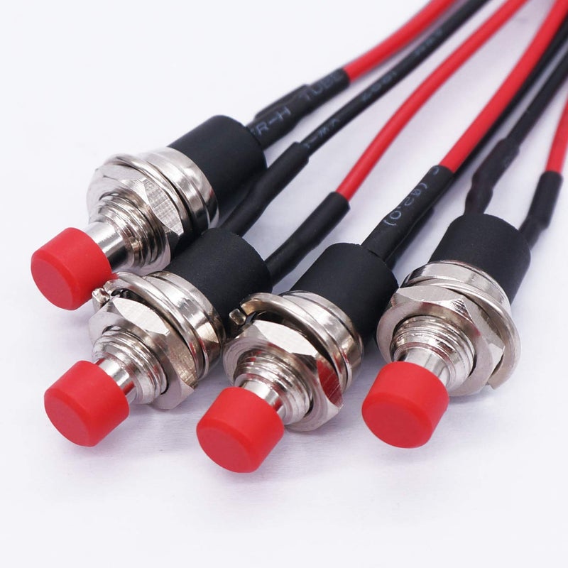 Twidec /4Pcs Latching Push Button Switch 3A 250V AC 2 Pins Self-Locking SPST ON/Off Red Mini Switch Pre-soldered Wires L-PBS-110-XR - Image 2