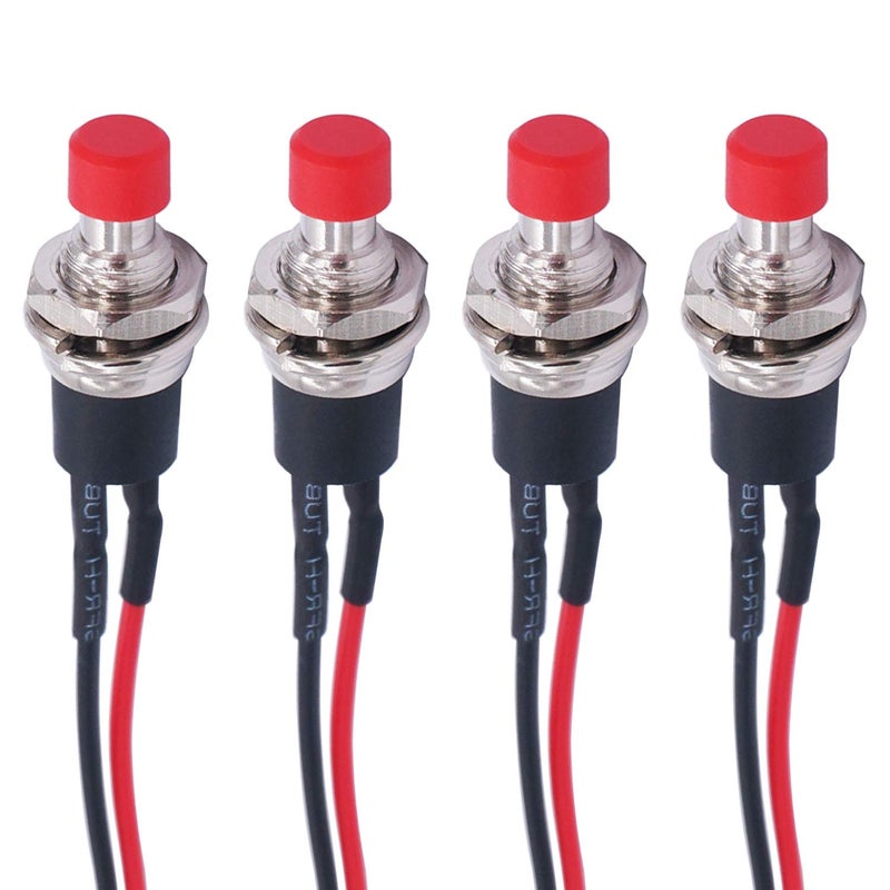 Twidec /4Pcs Latching Push Button Switch 3A 250V AC 2 Pins Self-Locking SPST ON/Off Red Mini Switch Pre-soldered Wires L-PBS-110-XR - Image 1