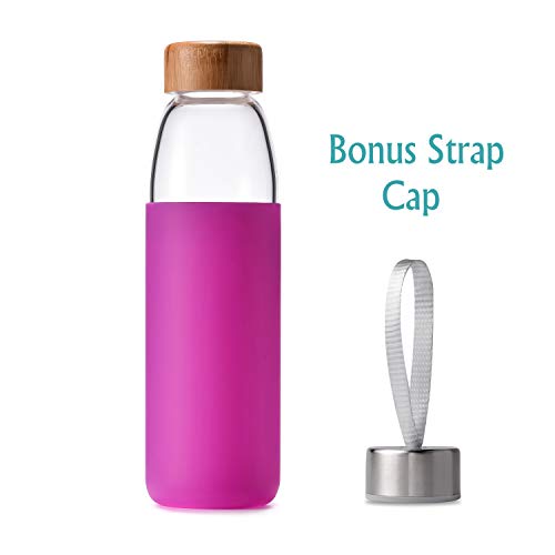 veegoal 18 Oz Borosilicate Glass Water Bottles with Bamboo Lid, BPA-FREE, Non-Slip Silicone Sleeve, and Stainless Steel Leak Proof Lid - Reusable Glass Bottle for Men and Women - Image 2