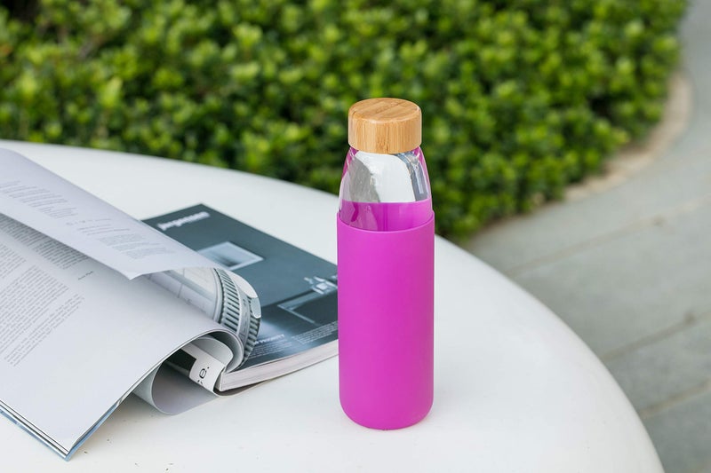 veegoal 18 Oz Borosilicate Glass Water Bottles with Bamboo Lid, BPA-FREE, Non-Slip Silicone Sleeve, and Stainless Steel Leak Proof Lid - Reusable Glass Bottle for Men and Women - Image 5