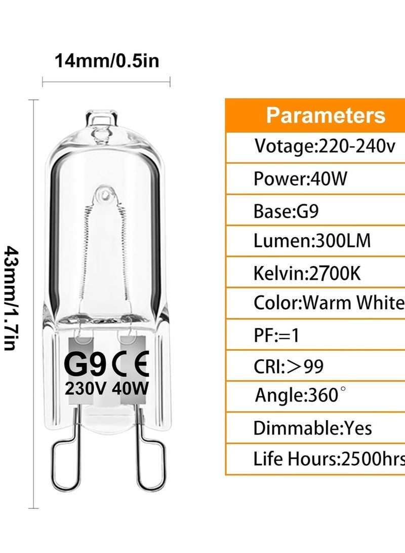 كيلا لمبات هالوجين G9، لمبات هالوجين G9 40 واط، 2700 كلفن أبيض دافئ G9 230 فولت لمبات كبسولة قابلة للتعتيم، غير متذبذبة، عبوة من 12 قطعة - Image 2