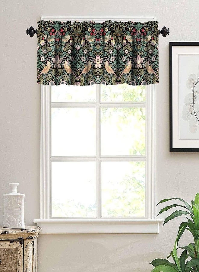 YCness William Morris Kitchen Valance,Retro Flower Strawberry Thief Floral Printed Small Window Treatments for Kitchen Living Room Bathroom Cafe Decor Rod Pocket Vintage Valances 54x18 Inch, 1 Panel - Image 4