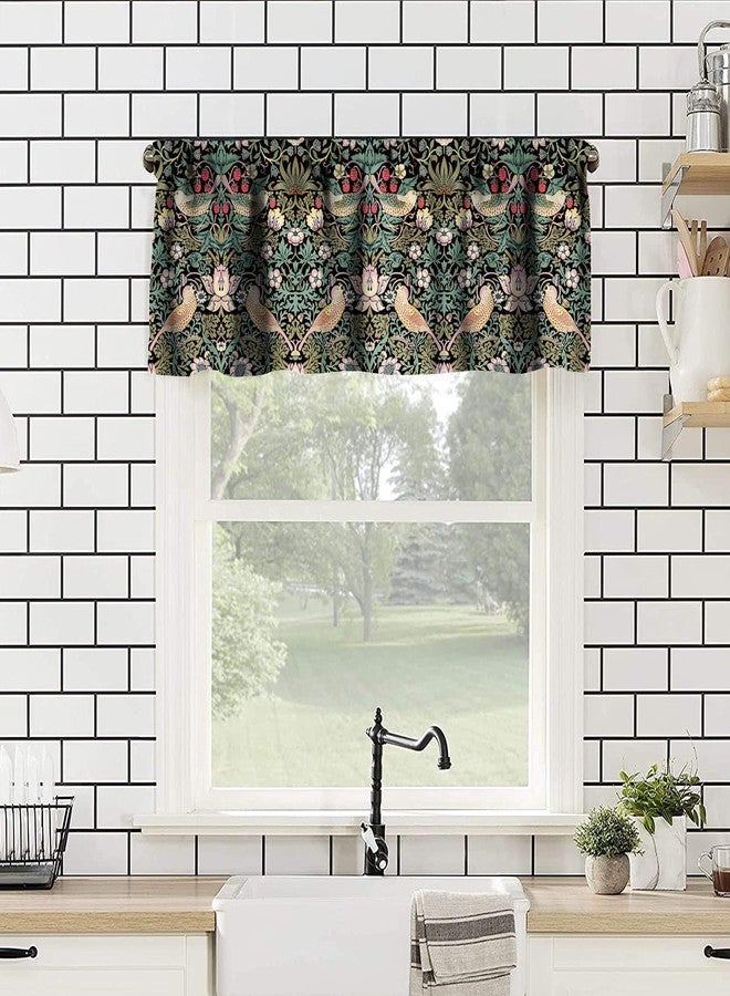 YCness William Morris Kitchen Valance,Retro Flower Strawberry Thief Floral Printed Small Window Treatments for Kitchen Living Room Bathroom Cafe Decor Rod Pocket Vintage Valances 54x18 Inch, 1 Panel - Image 2
