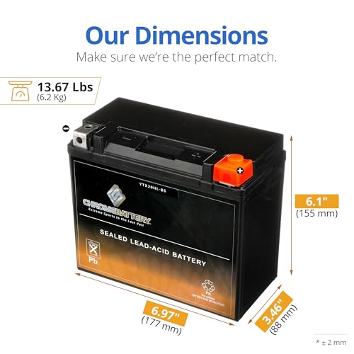 CB CHROMEBATTERY YTX20HL-BS 12 V 310 CCA AGM – Maintenance-Free 19 Ah Battery for ATV, UTV, Motorcycle, Snowmobile, Jet Ski – T3 Nut & Bolt Terminal – Fits Harley, Yamaha, Polaris & More - Image 2