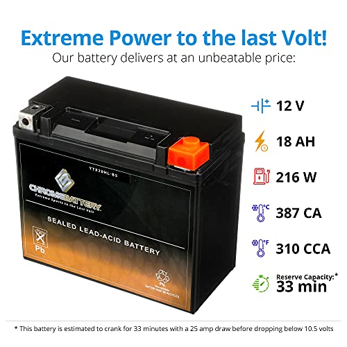 CB CHROMEBATTERY YTX20HL-BS 12 V 310 CCA AGM – Maintenance-Free 19 Ah Battery for ATV, UTV, Motorcycle, Snowmobile, Jet Ski – T3 Nut & Bolt Terminal – Fits Harley, Yamaha, Polaris & More - Image 3