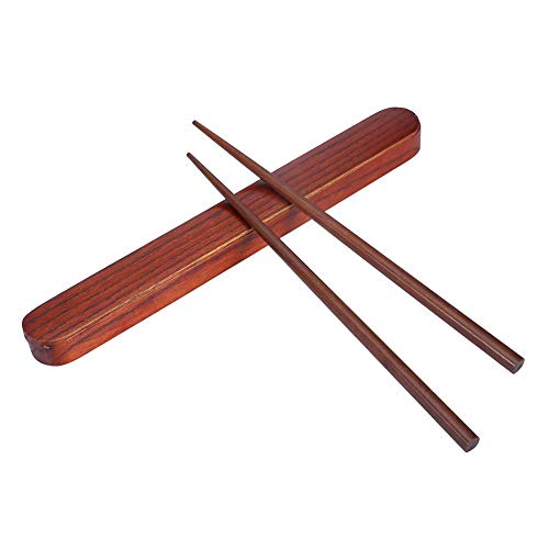 YOSOO 1Pair Portable Wooden Chopsticks,With Pull Type Chopsticks Box Case,Reusable Hard Wooden Dinnerware for Outdoor Travel 25cm/9inch(Deep Color) - Image 2