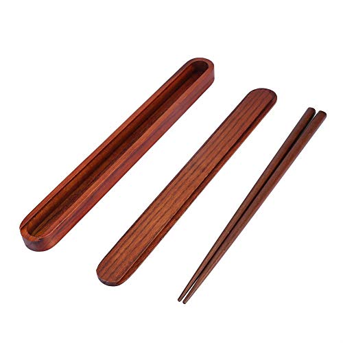 YOSOO 1Pair Portable Wooden Chopsticks,With Pull Type Chopsticks Box Case,Reusable Hard Wooden Dinnerware for Outdoor Travel 25cm/9inch(Deep Color) - Image 1