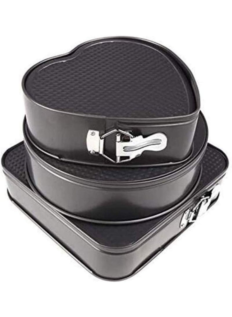 3 Pcs Springform Set Round, Heart And Square - Spring-Form Pan, Rectangle Cake Pan With Removable Bottom Leak-Proof And Quick Release Latch Bakeware Round/Heart-Shaped Spring Form Pan - Image 1