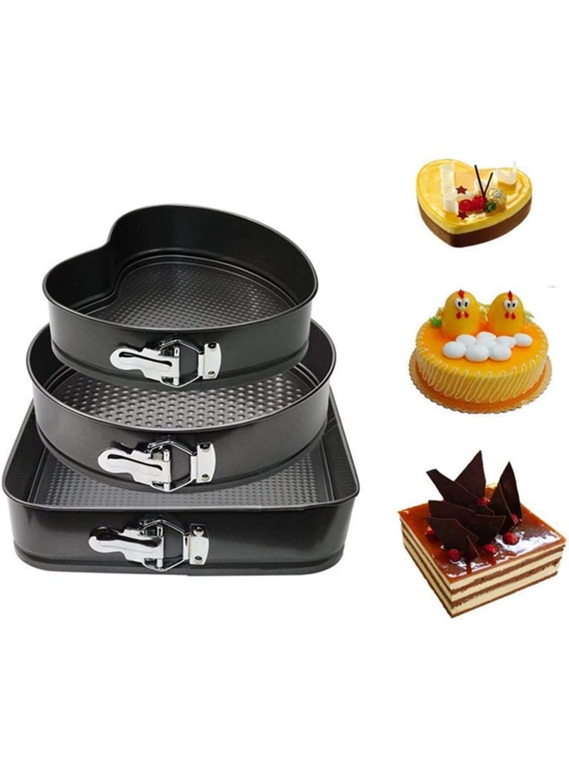3 Pcs Springform Set Round, Heart And Square - Spring-Form Pan, Rectangle Cake Pan With Removable Bottom Leak-Proof And Quick Release Latch Bakeware Round/Heart-Shaped Spring Form Pan - Image 2