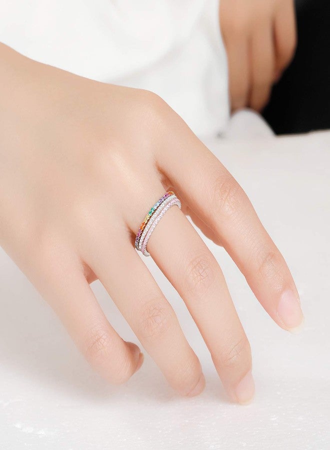 Qings 925 Sterling Silver CZ Ring, Anniversary Promise Wedding Engagement Band Ring with Colorful Cubic Zirconias, Jewellery Gifts For Women Ladies - Image 5