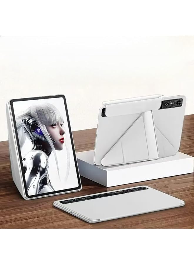 erorex Compatible With Nubia Redmagic Gaming Pad Pro 10.9 Inch (2024) Case Double Sided Magnetic Suction Clip Anti Drop Heat Dissipation Shell With Auto Sleep Wake (Gray White)  - Image 1