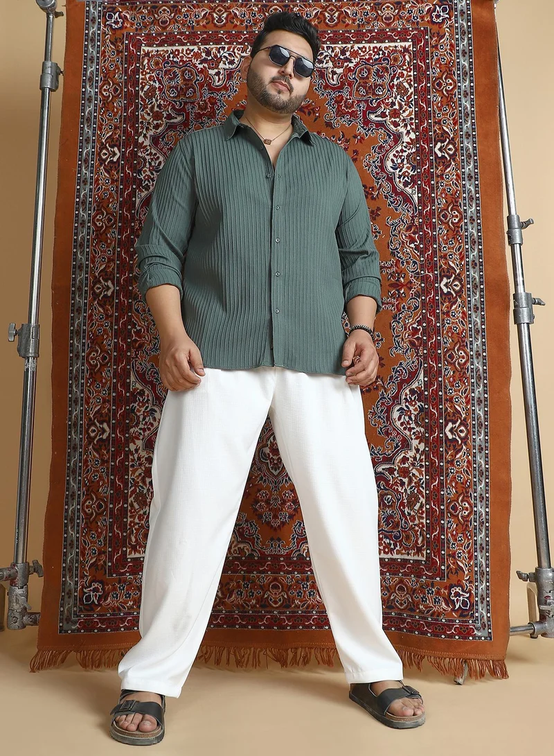 Instafab Plus  Instafab Plus Men's Emerald Green Pinstripe-Tactile Shirt For Casual Wear | Spread Collar | Long Cuffed Sleeves | Button Closure | Plus Size Shirt Crafted With Comfort Fit For Everyday Wear for Men | Best Price UAE