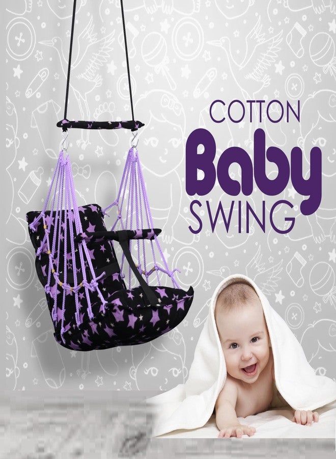 BOFFLE أرجوحة قطنية من بوفل للأطفال الرضع، قابلة للطي والغسل، من عمر سنة إلى 3 سنوات، مزودة بحزام أمان، مناسبة للمنزل والحديقة. أرجوحة للأطفال. مقاس المقعد والظهر 16 × 16 بوصة. - Image 5