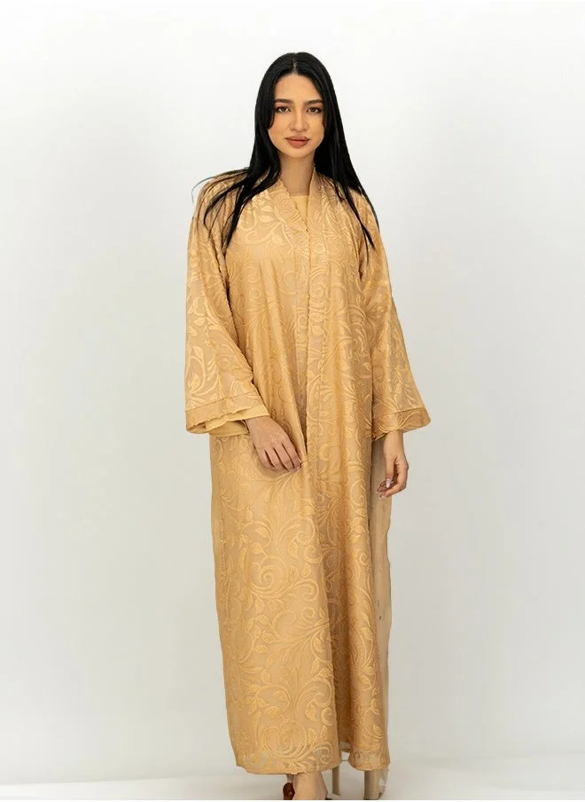 JAMEELA Gold Full lace Open Abaya 3 pieces Set