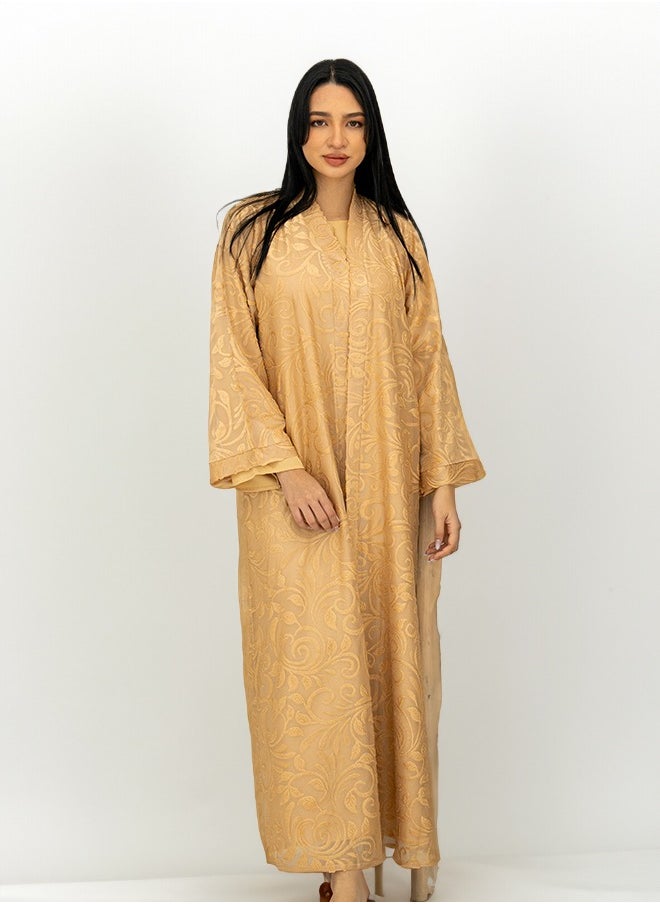 JAMEELA Gold Full lace Open Abaya 3 pieces Set - Image 1