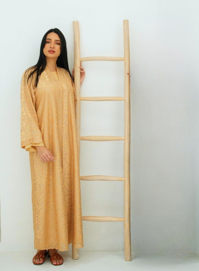 JAMEELA Gold Full lace Open Abaya 3 pieces Set - Image 2