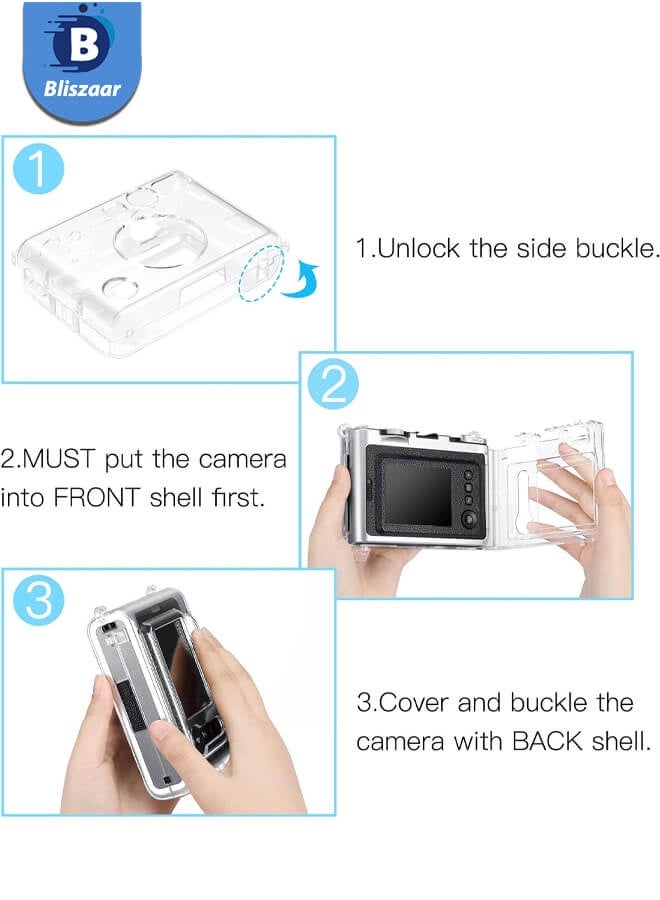 Bliszaar Protective Clear Case and 64 Pockets Photo Album for Fujifilm Instax Mini EVO Camera - Crystal Hard PVC Cover with Removable Shoulder Strap, Clear - Image 5