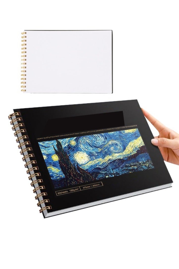 Generic A4 Thickened Sketchbook, 60 Sheets Sketch Book with Double Coil, Smooth Water Colors Paper Not Easily Penetrated Art Notebook,for Art Students, Painting Enthusiasts - Image 1