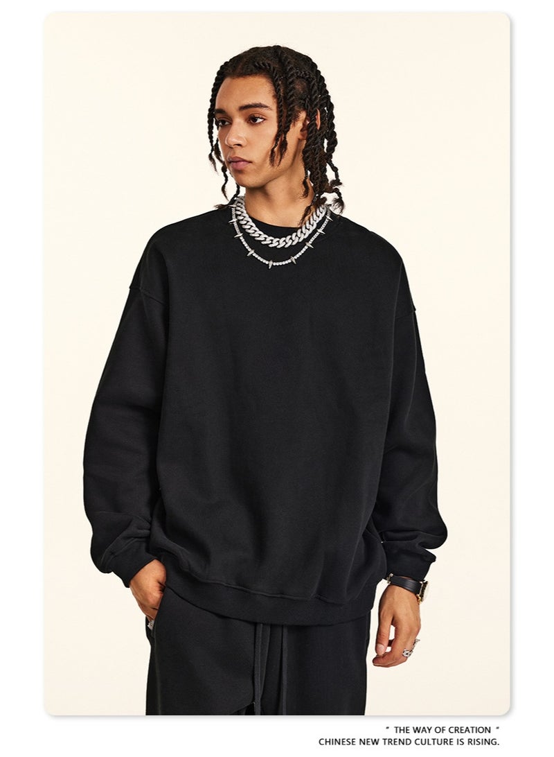 بى طقم هودي جديد من ماركة أمريكية عصرية، إصدار 2025، قطعتان: هودي بأكمام طويلة مبطن بالفرو، بياقة دائرية، وبنطال رياضي بقصة مستقيمة، مناسب للجنسين (أسود). - Image 5