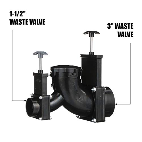 Valterra Ell Double Rotating Valve, Mess-Free Waste Valve for RV's, Campers, Trailers, 3" Hub x 1.5" Hub x 3" Bayonet Cap - Image 3