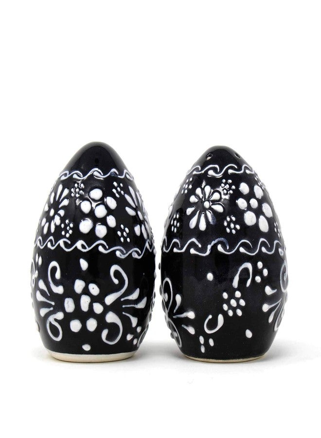 Global Crafts Encantada Handmade Hand-Painted Authentic Mexican Pottery, Salt and Pepper Shaker Set, Ink Collection, Black and White, (MC085I-K2) - Image 1