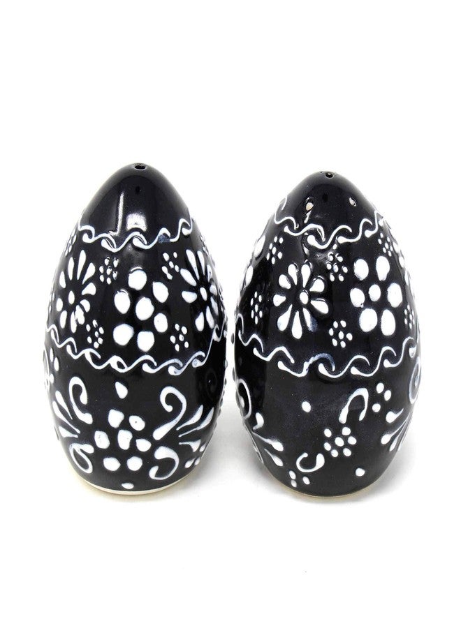 Global Crafts Encantada Handmade Hand-Painted Authentic Mexican Pottery, Salt and Pepper Shaker Set, Ink Collection, Black and White, (MC085I-K2) - Image 2