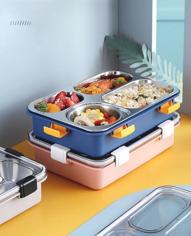 Zerolex 4 Compartment Stainless Steel Lunch Box with Spoon and Chopsticks BPAFree Bento Box for Adults and Kids Perfect for OnTheGo Meal Office School Colleges 4 Compartment - Image 2