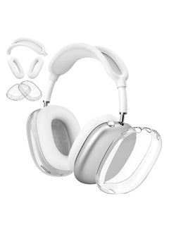 3-in-1 Accessories Case Protector Cover for Airpods Max White，Silicone Case Cover for AirPods Max Headphones,Anti-Scratch Ear Pad Case Cover/Clear TPU Ear Cups Cover/Headband Cover for AirPods Max