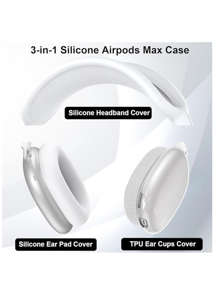 Generic - 3-in-1 Accessories Case Protector Cover for Airpods Max White，Silicone Case Cover for AirPods Max Headphones,Anti-Scratch Ear Pad Case Cover/Clear TPU Ear Cups Cover/Headband Cover for AirPods Max - Image 1