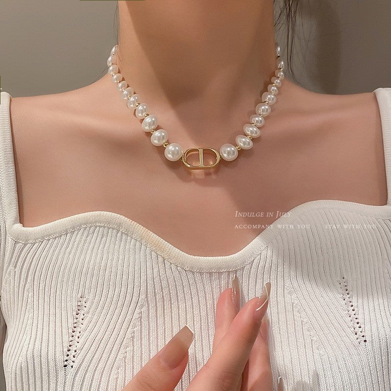 Generic Korean Layered Pearl Tassel Choker Necklace 16. Geometric Pearl Necklace 