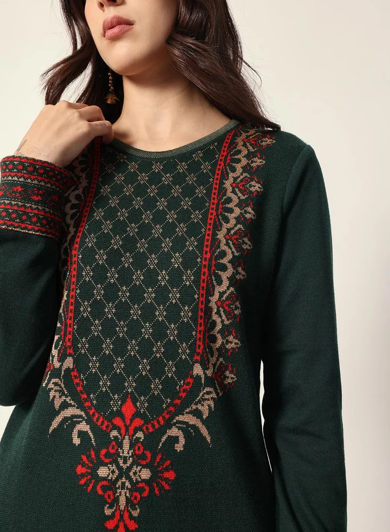 آي شين كرتا جاكار بتصميم منسوج أخضر بقصة مستقيمة