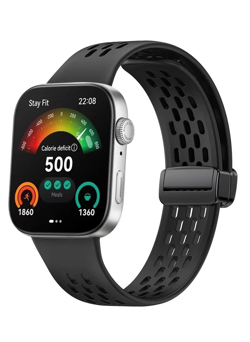 Silicone Strap for Huawei Watch Fit 3 Sports Magnetic Bracelet Breathe Wristband Correa Replacement Belt (Black)  - Image 1