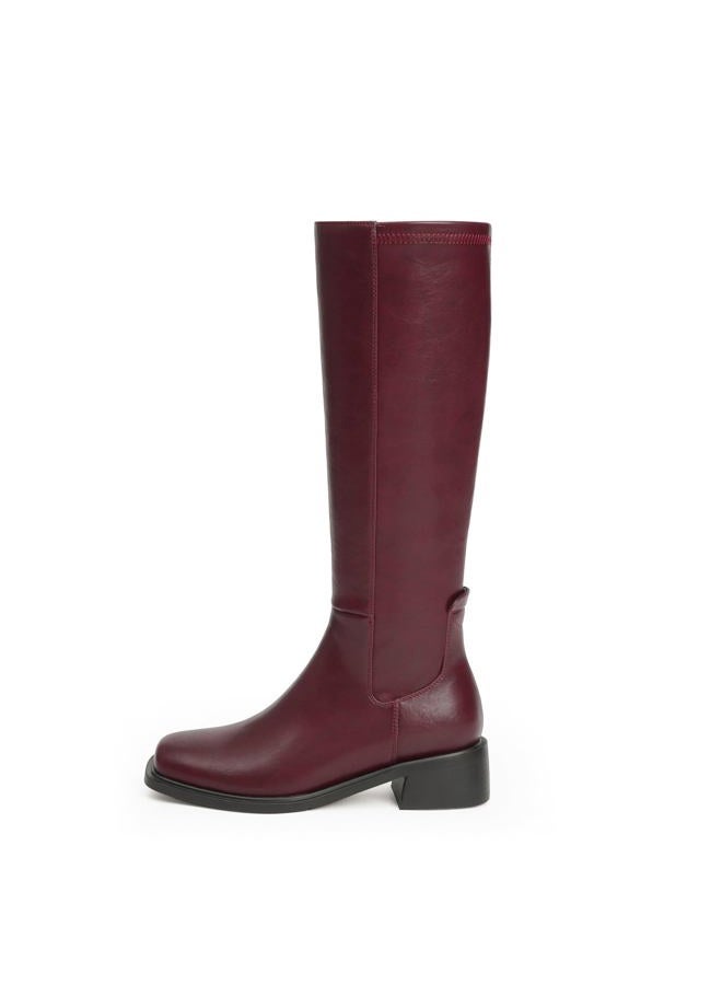 QIY Women's Knee-High Boots Heel Fall Boots for Women 2024 Burgundy Riding Below Knee Boots Square Toe Chunky Heeled Tall Long Leather Boots 9, 40 EU - Image 5