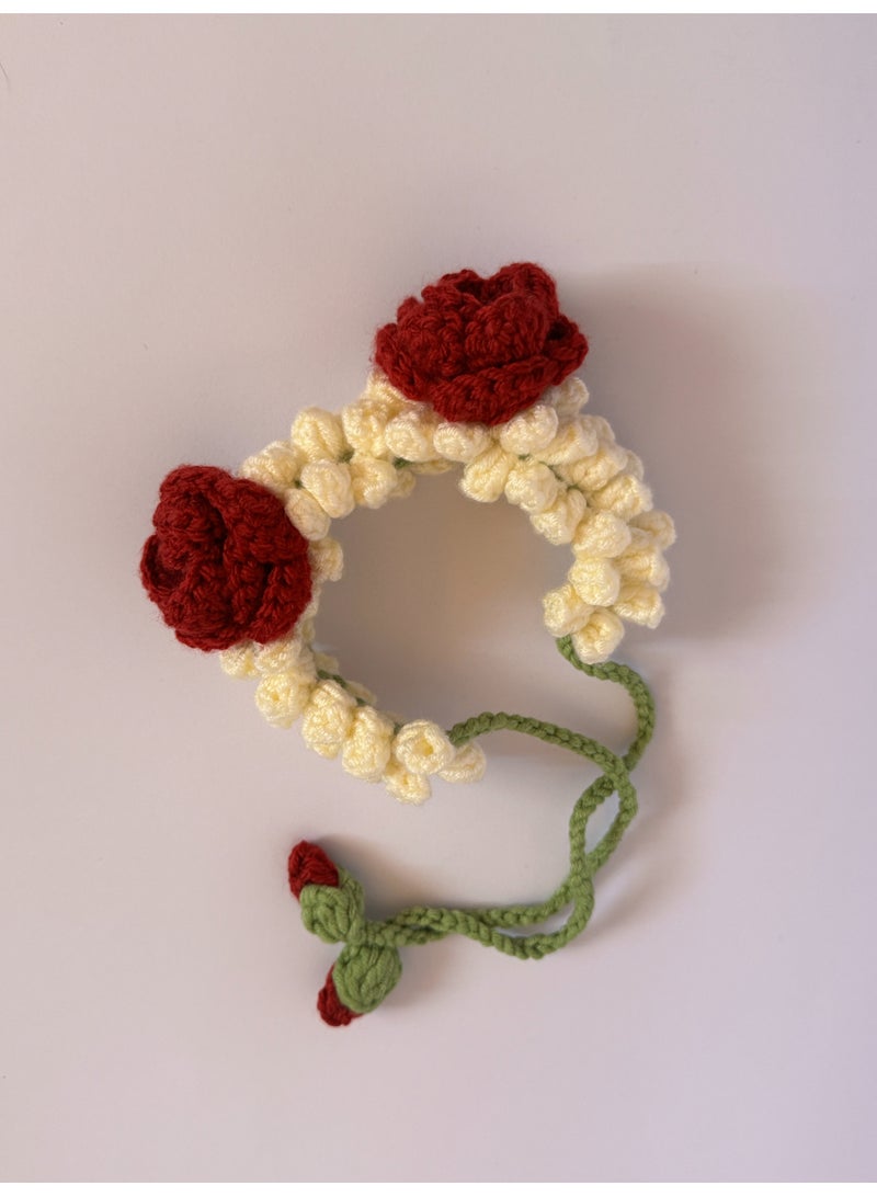 HerTouch Creations Handcrafted Crochet Jasmine and Maroon Rose Flower Hair Gajra Bun Accessory for Women and Girls - Image 2