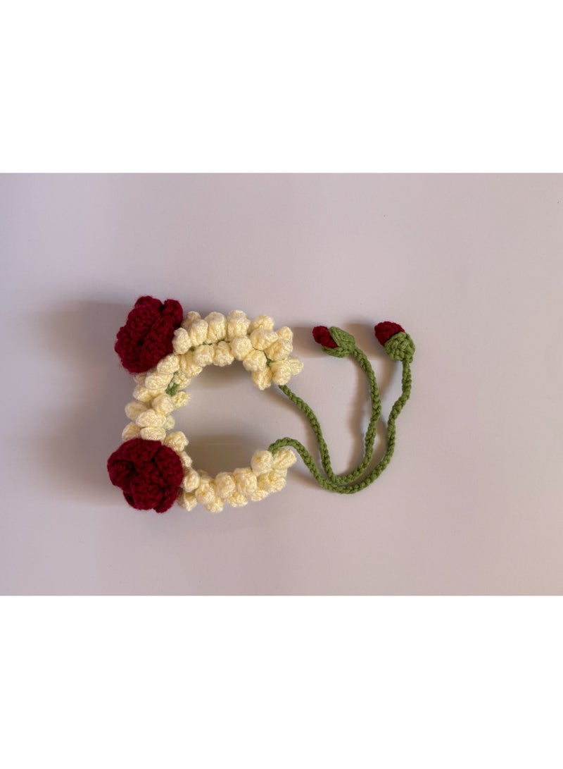 HerTouch Creations Handcrafted Crochet Jasmine and Maroon Rose Flower Hair Gajra Bun Accessory for Women and Girls - Image 5