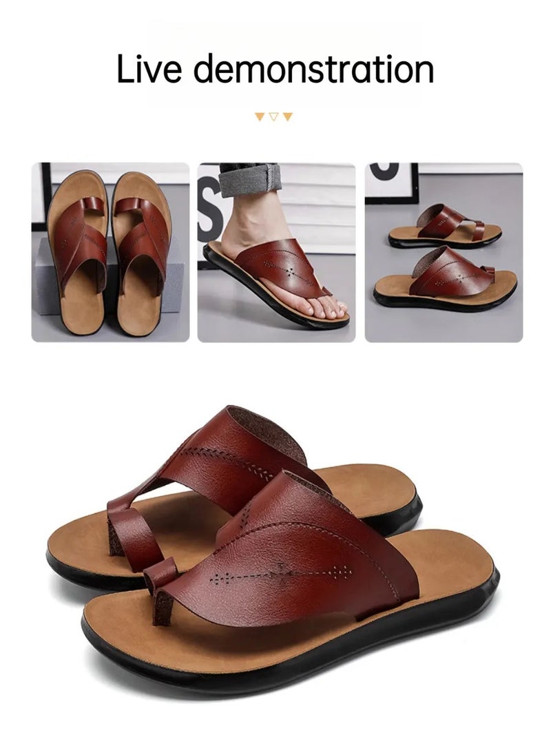 Men's Brown Toe-Loop Slide Sandals, Summer Casual Outdoor Slippers, Comfortable Beach & Daily Footwear (Sizes 40-43) - Image 5