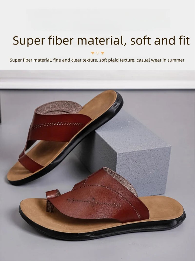 Men's Brown Toe-Loop Slide Sandals, Summer Casual Outdoor Slippers, Comfortable Beach & Daily Footwear (Sizes 40-43) - Image 4