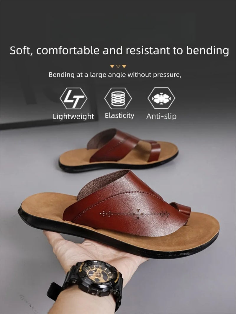 Men's Brown Toe-Loop Slide Sandals, Summer Casual Outdoor Slippers, Comfortable Beach & Daily Footwear (Sizes 40-43) - Image 3