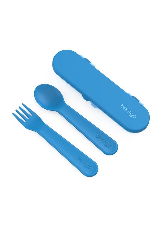 Bentgo Kids Utensil Set - Reusable Plastic Fork, Spoon & Storage Case - BPA-Free Materials, Easy-Grip Handles, Dishwasher Safe - Ideal for School Lunch, Travel, & Outdoors (Blue) - Image 1