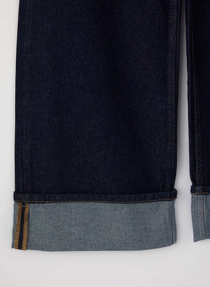 trendyol Special Collection Dark Blue Folded Hem Regular Waist Wide Leg Jeans - Image 4