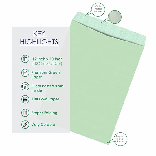 GLOBAL PREMIUM A4 Size Business Green Catalogue Envelope Courier Cover (12x10 Inch, 50 Pcs) / Cloth Lined Courier Pouch for Documents, Letters, Invitations, Post, Office – Ledger Green, Pack of 50 - Image 3